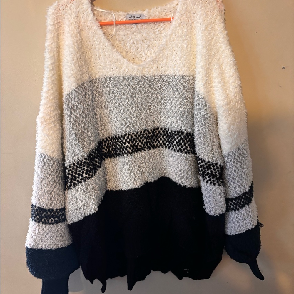 White Birch V-Neck Sweater in Cream and Black